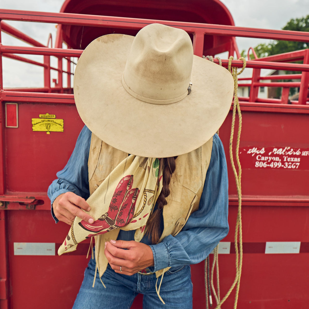 Fringe Happy Trails Silk Scarf Cream long enough to tuck the tails into a vest western clothing Utah