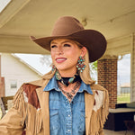 Fringe Happy Trails Silk Scarf Black long enough to tuck the tails into a vest western clothing Utah