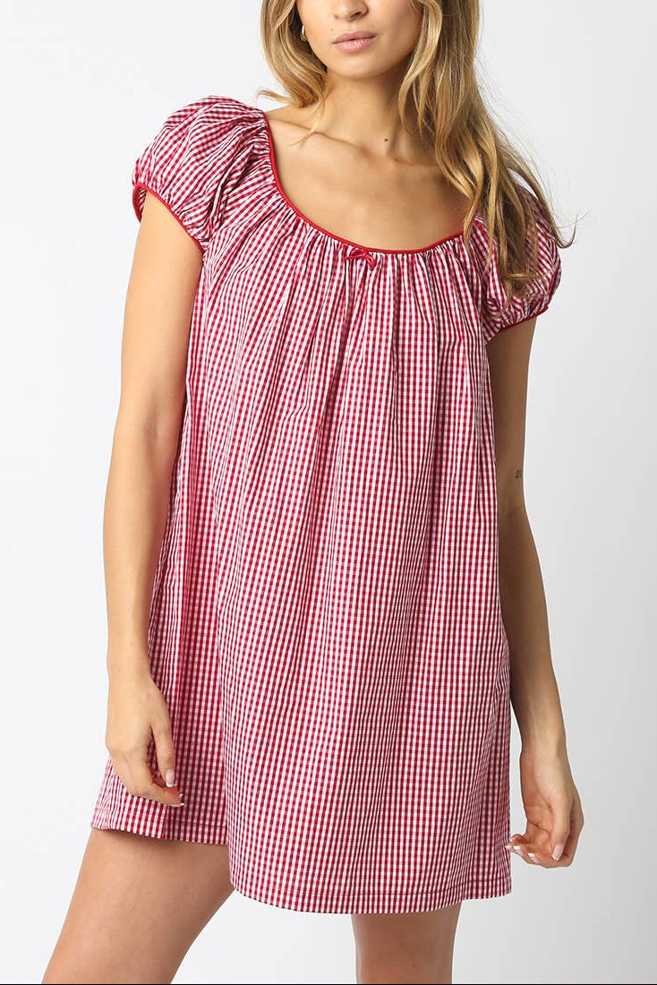 Harper Gingham Mini Dress Womens olivaceous red small ginghem short dress boots western wear concert popular 2600-97LDH