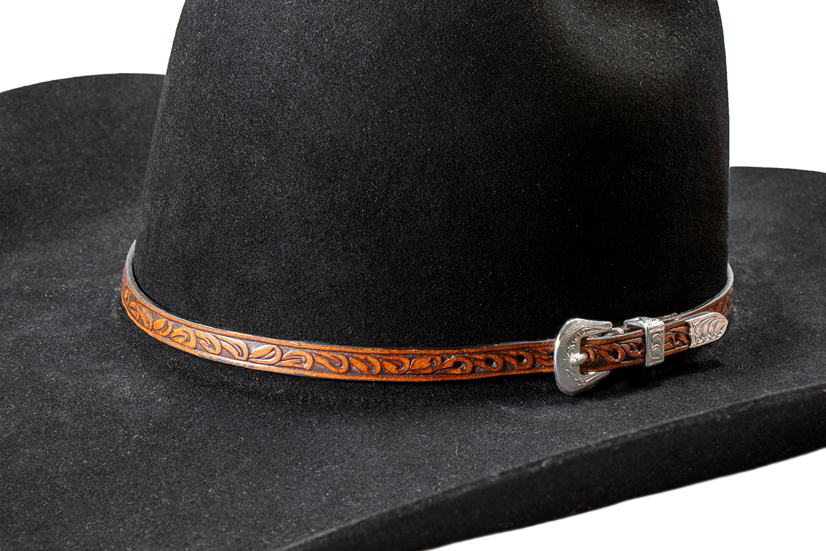Hat Band Hand Tooled Scroll Brown