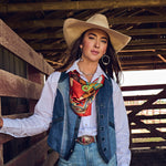 Fringe Head in the Clouds Silk Scarf wraps as a western belt cowgirl