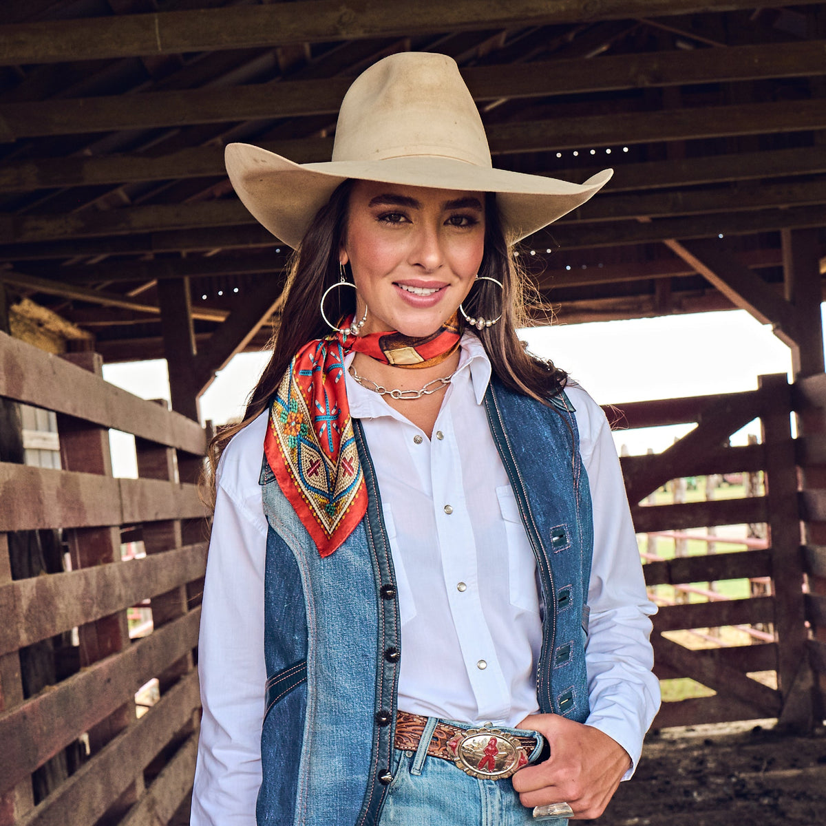 Fringe Head in the Clouds Silk Scarf made to tie as a classic wild rag at the neck western fashion