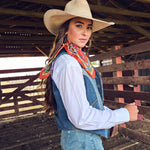 Fringe Head in the Clouds Silk Scarf long enough to tuck the tails into a vest western clothing Utah