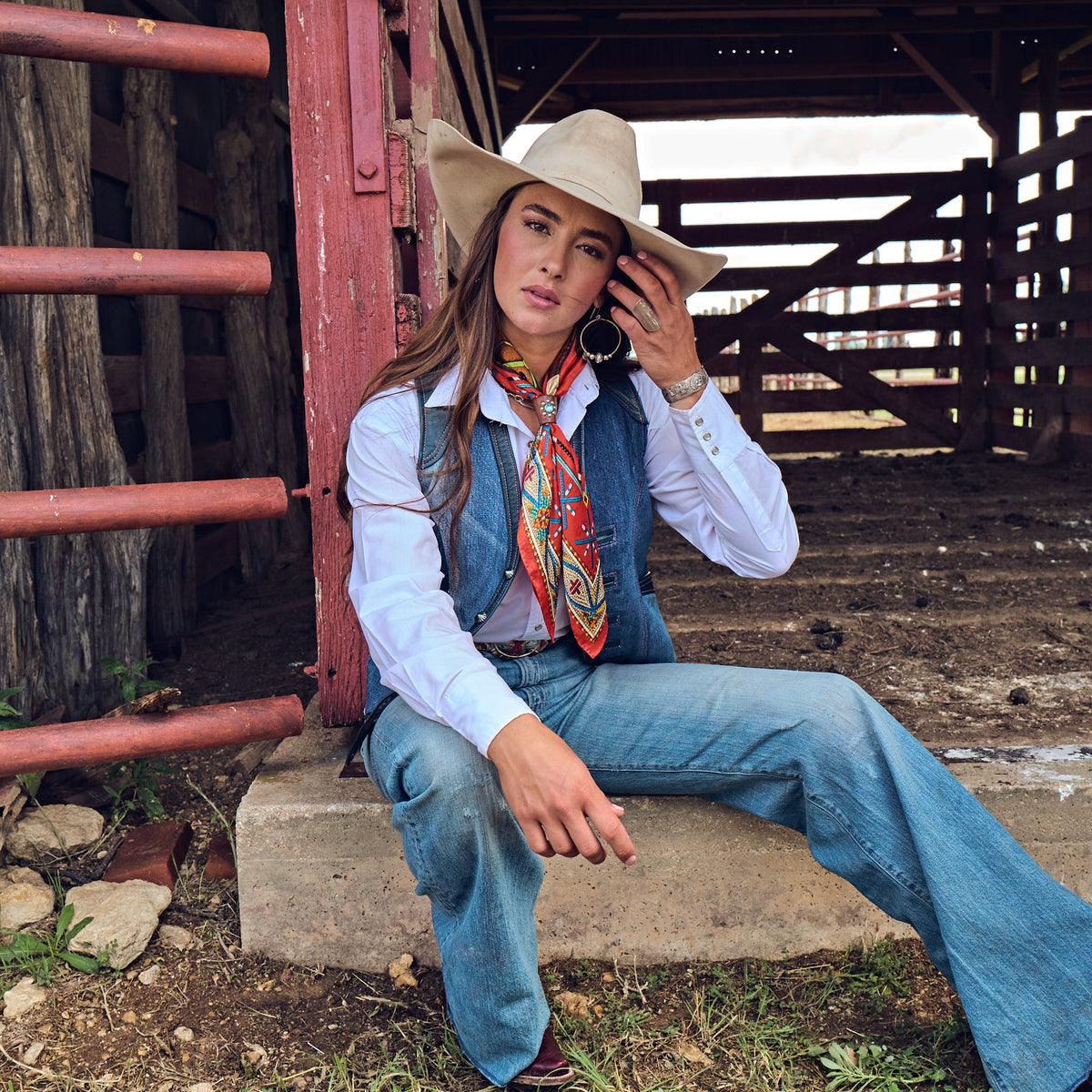 Fringe Head in the Clouds Silk Scarf goes with a felt or straw cowboy hat cowboy