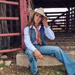 Fringe Head in the Clouds Silk Scarf goes with a felt or straw cowboy hat cowboy