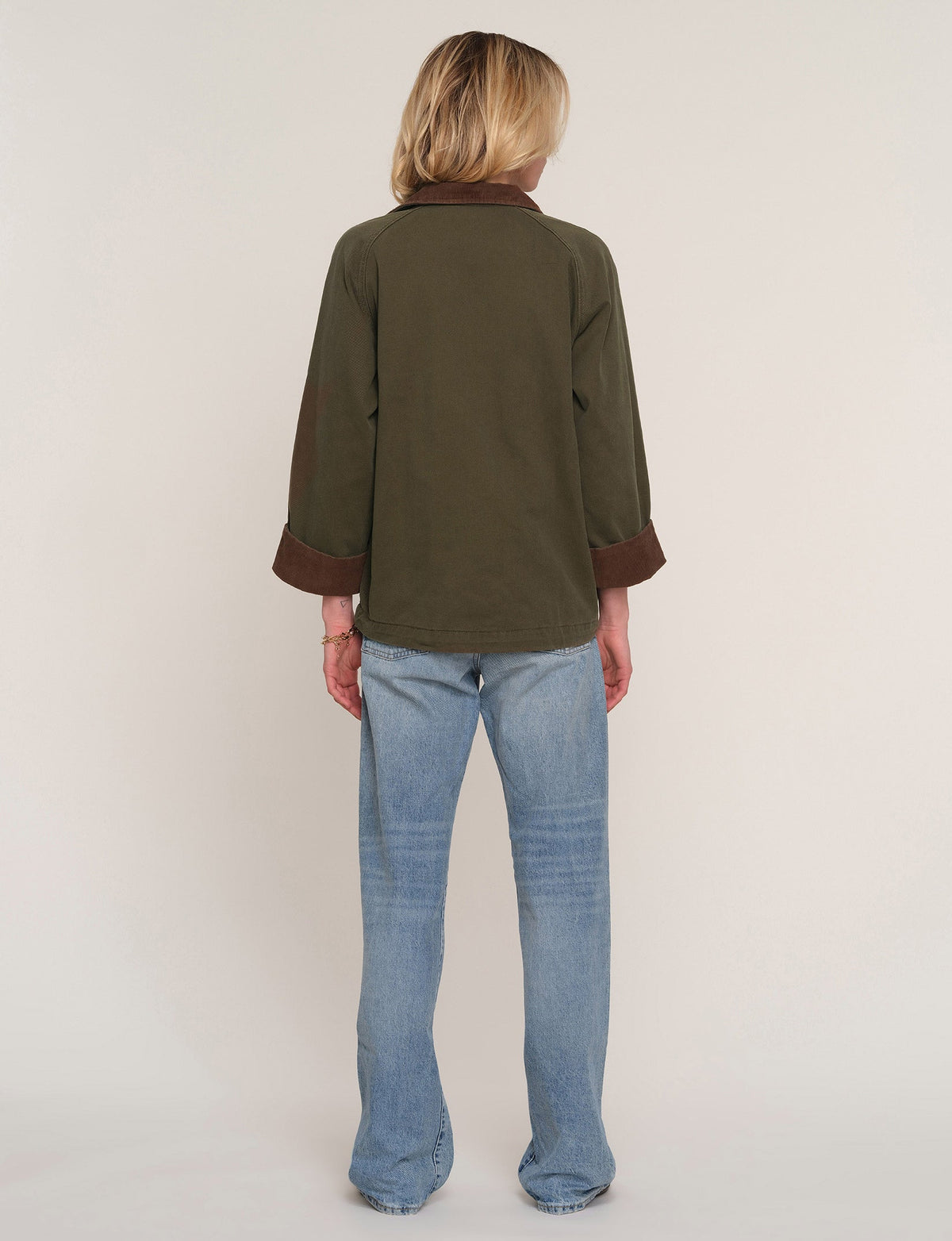 Heartloom Matin Jacket Olive contrast corduroy collar and cuffs ranch wear chore jacket Park City