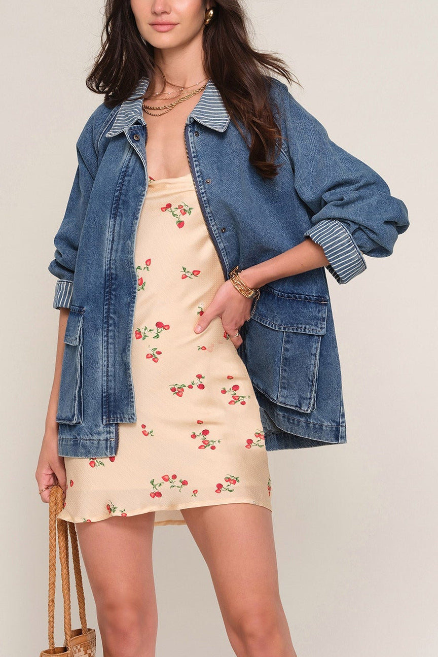 Conor Jacket Heartloom womens denim coat striped jacket Boltranchstore.com chore coat ranch western wear free shipping womens denim jacket