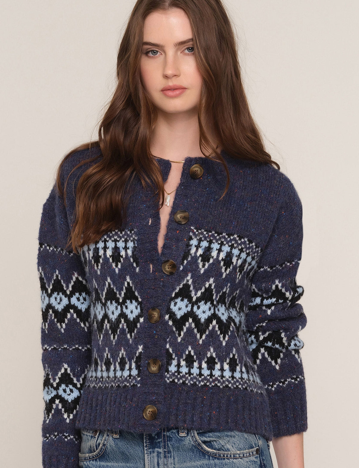 Heartloom Carlson Cardi Navy crew neck button cardigan shape womens western clothing