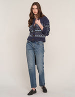 Heartloom Carlson Cardi Navy winter jacquard knit pattern across the body ranch wear