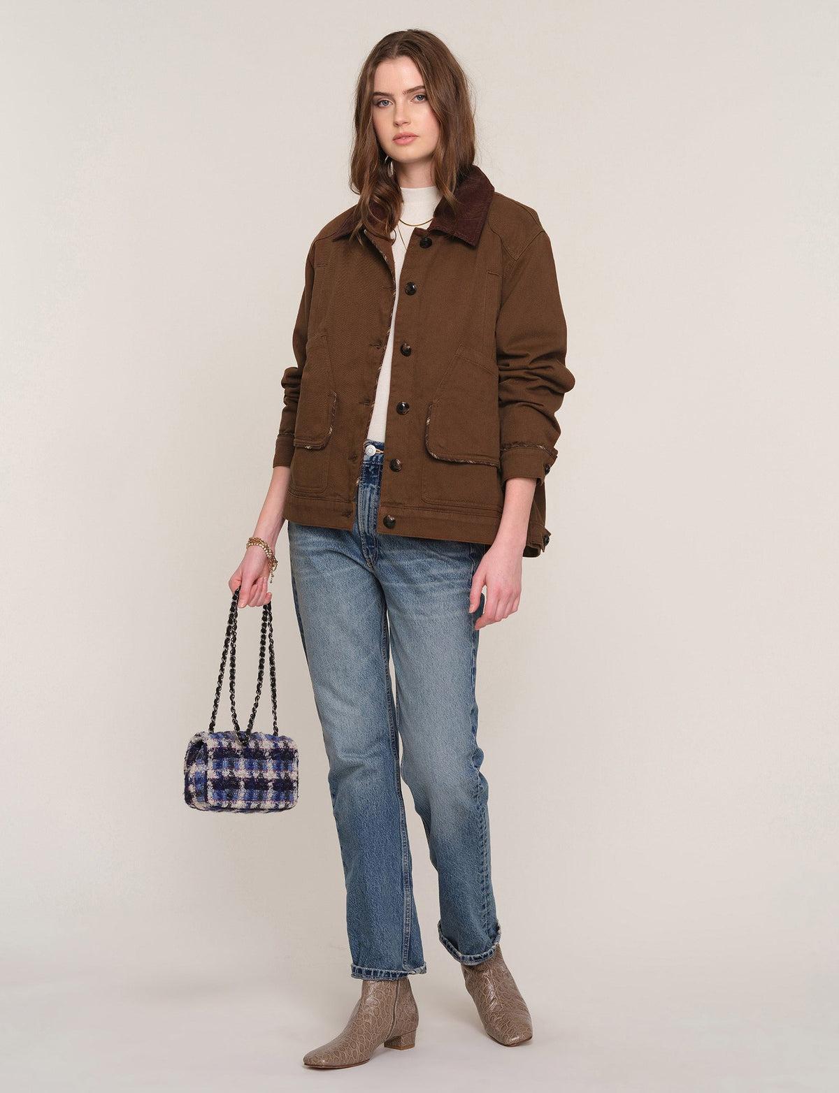 Heartloom Basha Jacket Earth contrast collar and oversized patch pockets womens western clothing