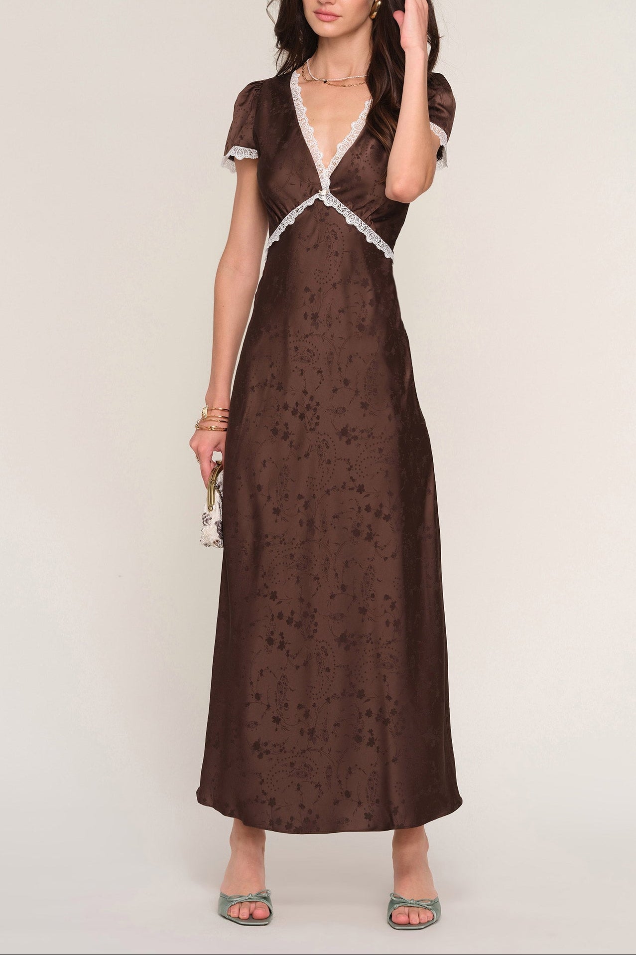 Kerry Brown Dress Heartloom womens satin formal dress with lace wedding bridesmaid western fashion women dress maxi slip Boltranchstore.com free shipping