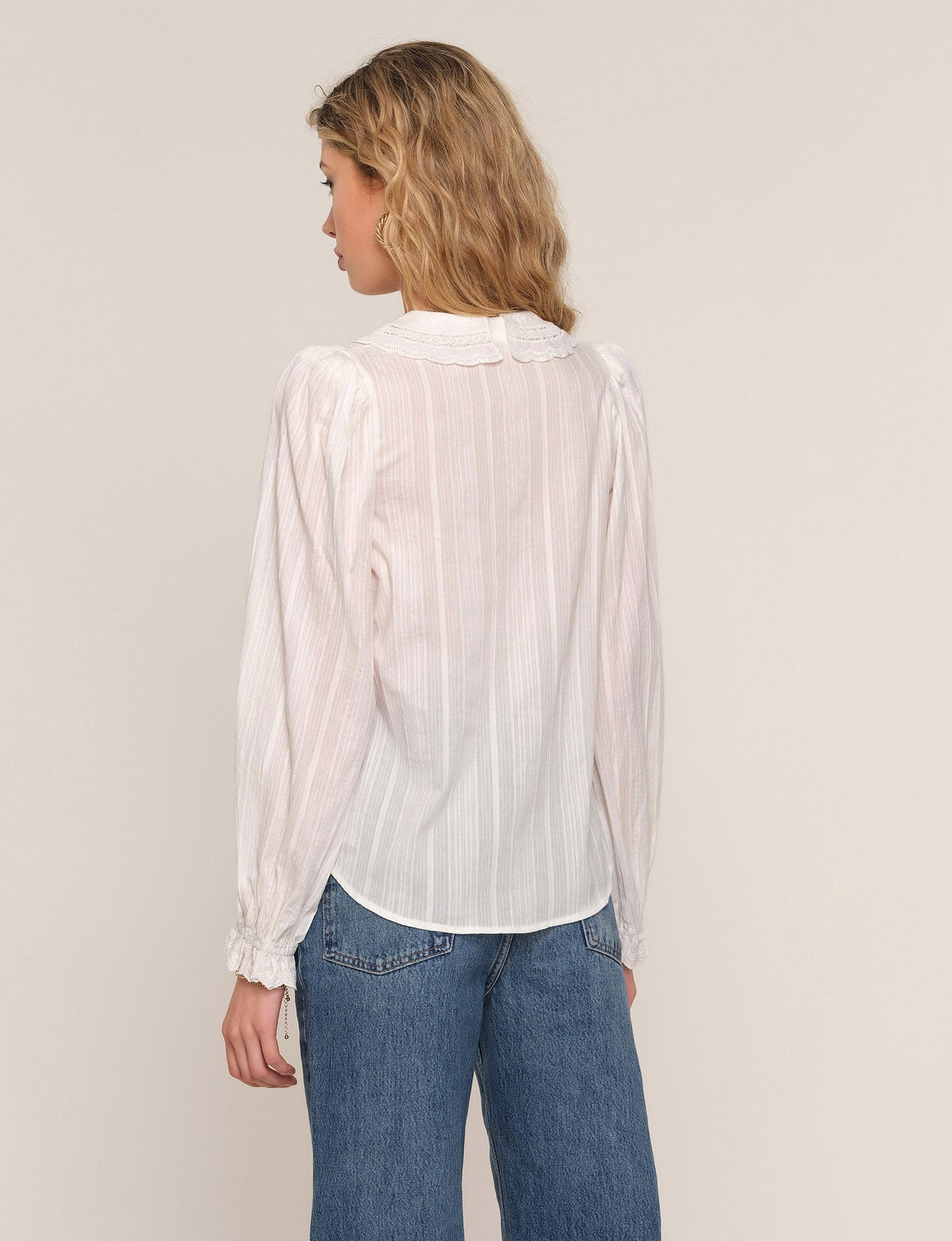 Heartloom Blythe Top Eggshell self collar trimmed with lace cowgirl style blouse Park City