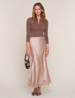 Heartloom Mara Skirt Boudoir delicate lace trim along the edge of the satin