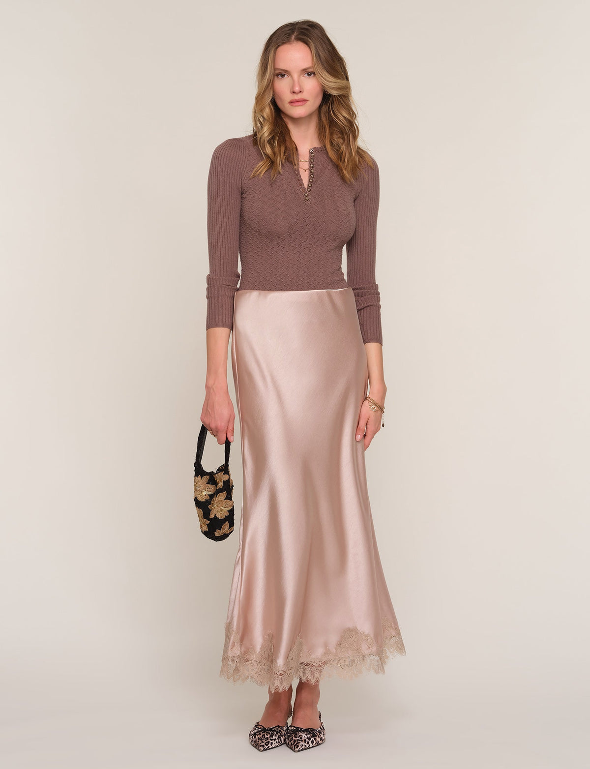 Heartloom Mara Skirt Boudoir delicate lace trim along the edge of the satin