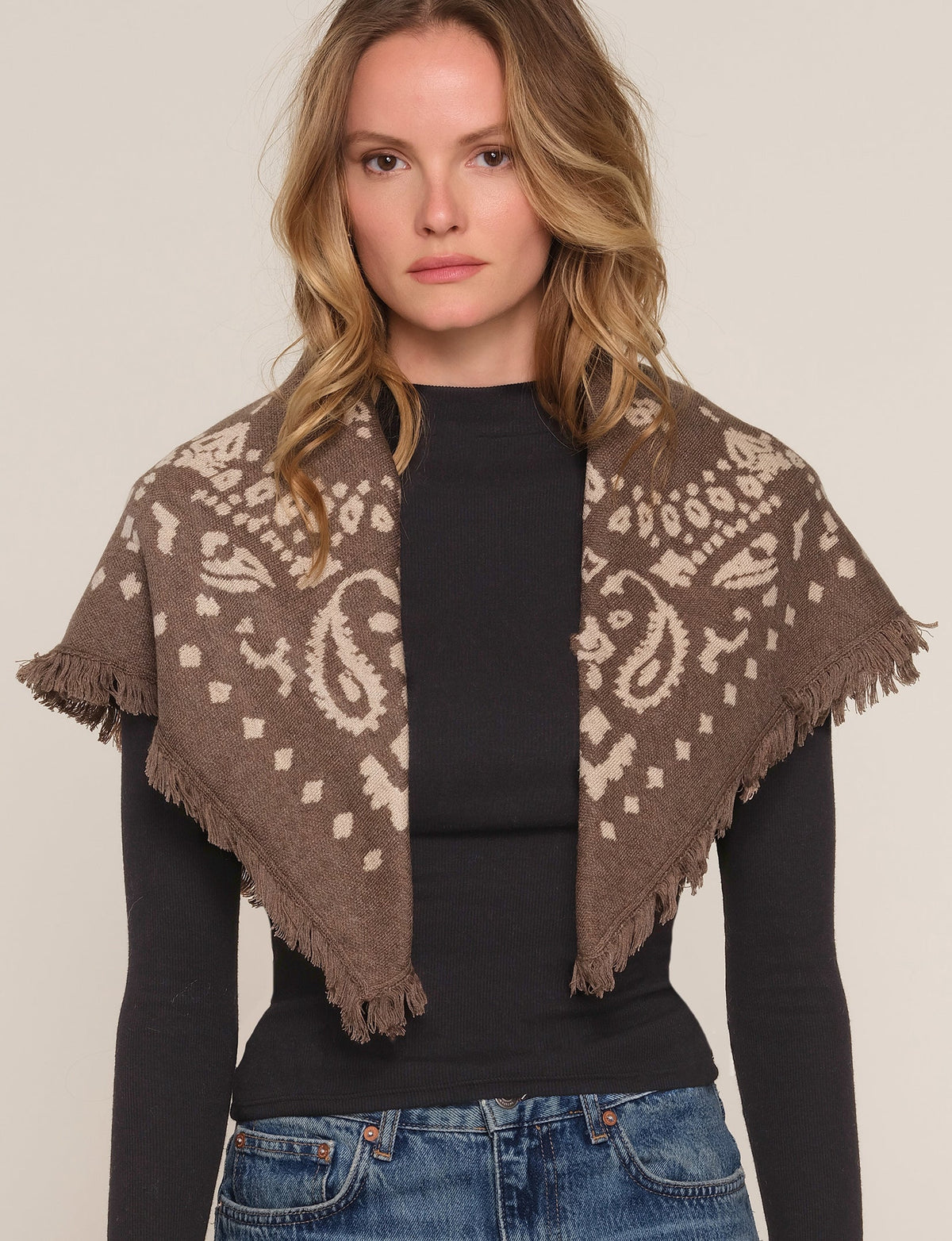 Heartloom Lummie Scarf Mink bandana print pattern knit throughout cowgirl accessories