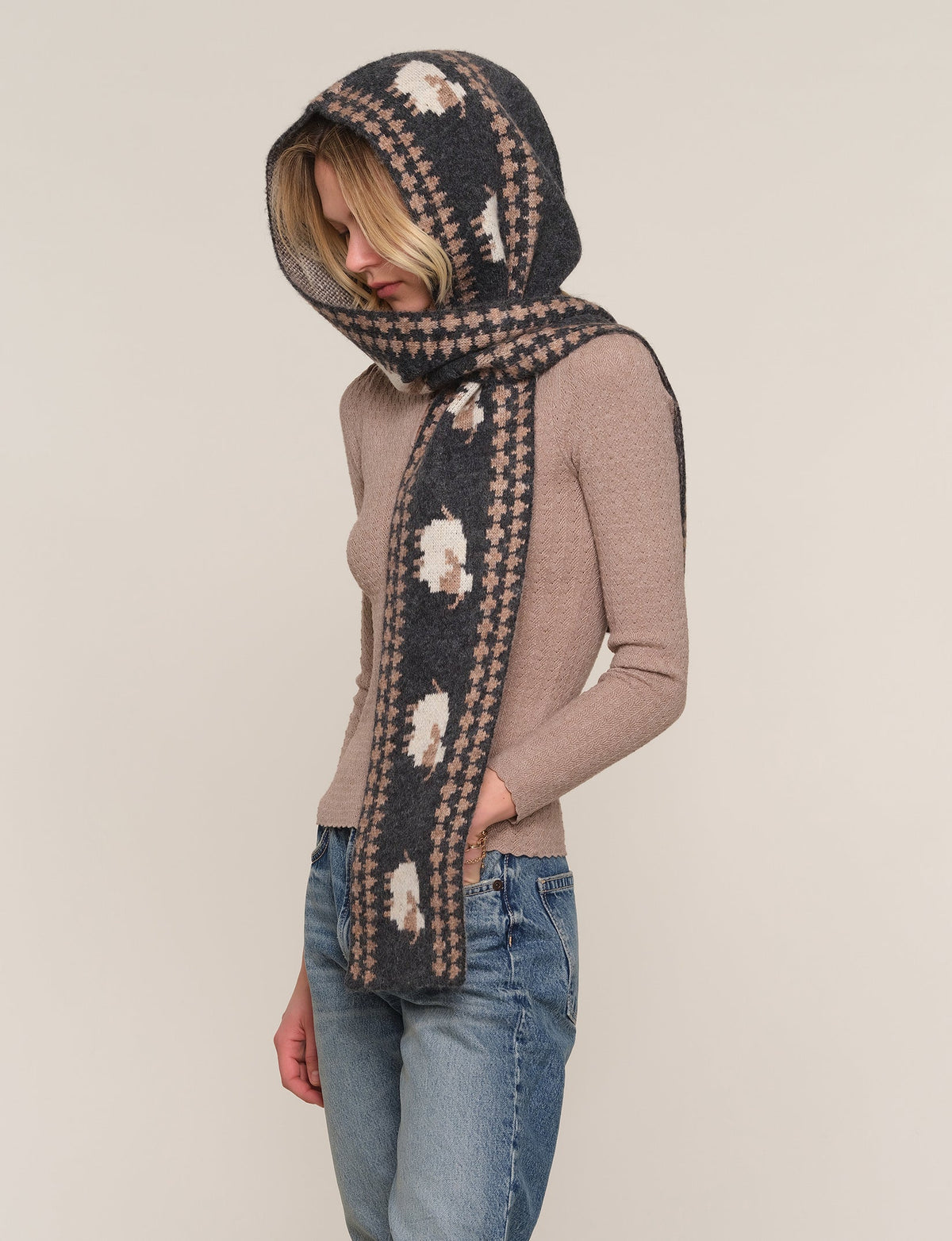 Heartloom Doria Scarf charcoal melange knit hooded scarf womens western boutique Utah SKU 267XQ7B