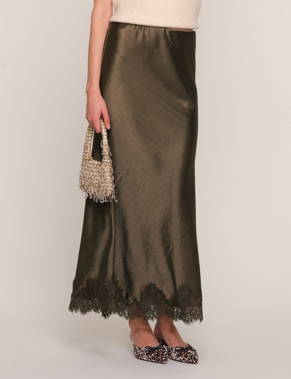 Heartloom Mara Skirt Olive flared skirt shape with a hidden elastic waistband womens western clothing