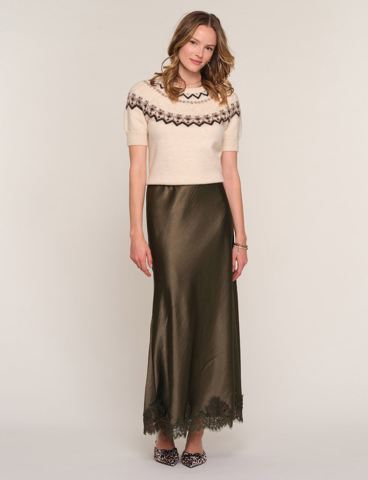 Heartloom Mara Skirt Olive lace edging along the hem cowgirl style