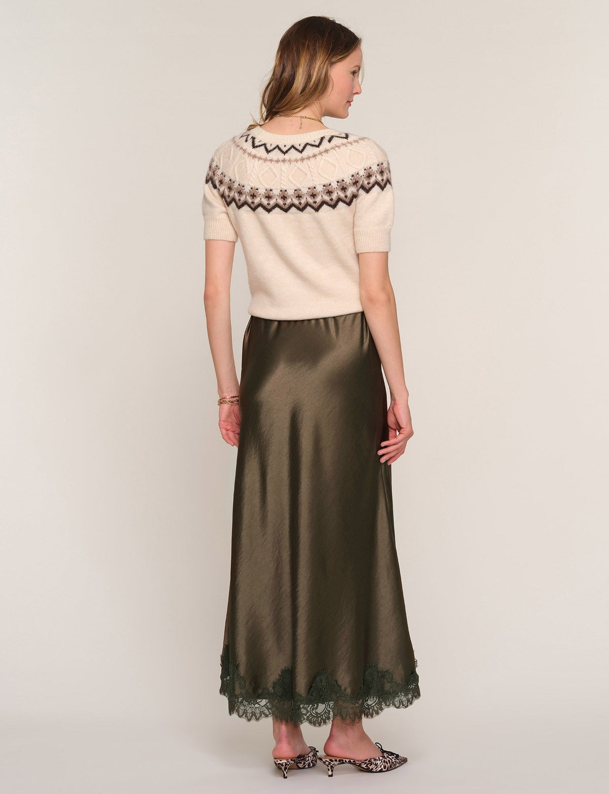 Heartloom Mara Skirt Olive satin skirt to pair with knits and boots western fashion Kamas