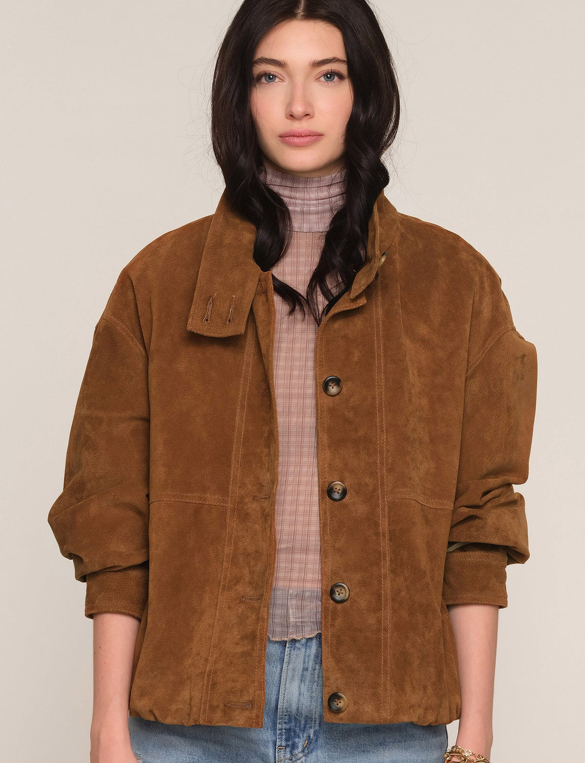 Heartloom Larissa Suede Jacket relaxed fit silhouette with elastic hem womens western clothing