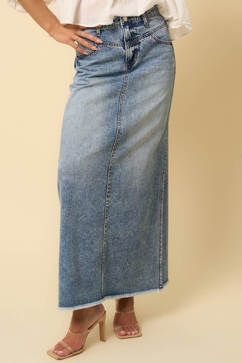 Heidi High Rise Flared Fray Hem Maxi Skirt order at boltranchstore.com