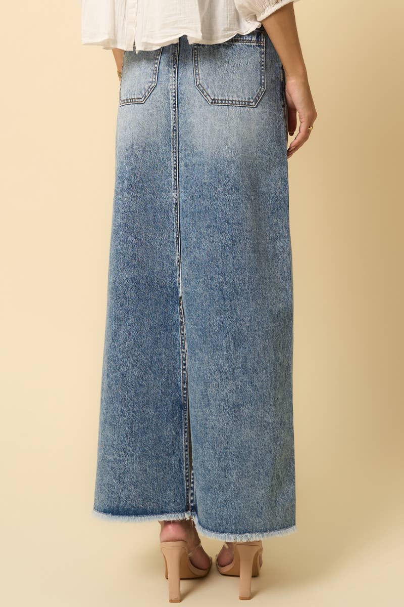 Heidi High Rise Flared Fray Hem Maxi Skirt back
