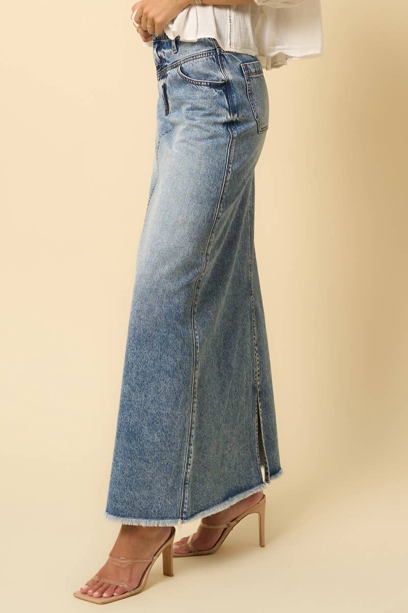 Heidi High Rise Flared Fray Hem Maxi Skirt side
