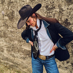 Fringe Hi Yo Silver Silk Scarf Black goes with a felt or straw cowboy hat cowboy
