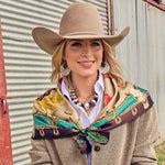 Fringe Ride Em Cowboy Silk Scarf Jade folds into a triangle to tie cowboy style Utah