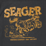 Seager Horse Fried Tee Vintage Black left chest print on a medium weight crew neck western fashion Kamas