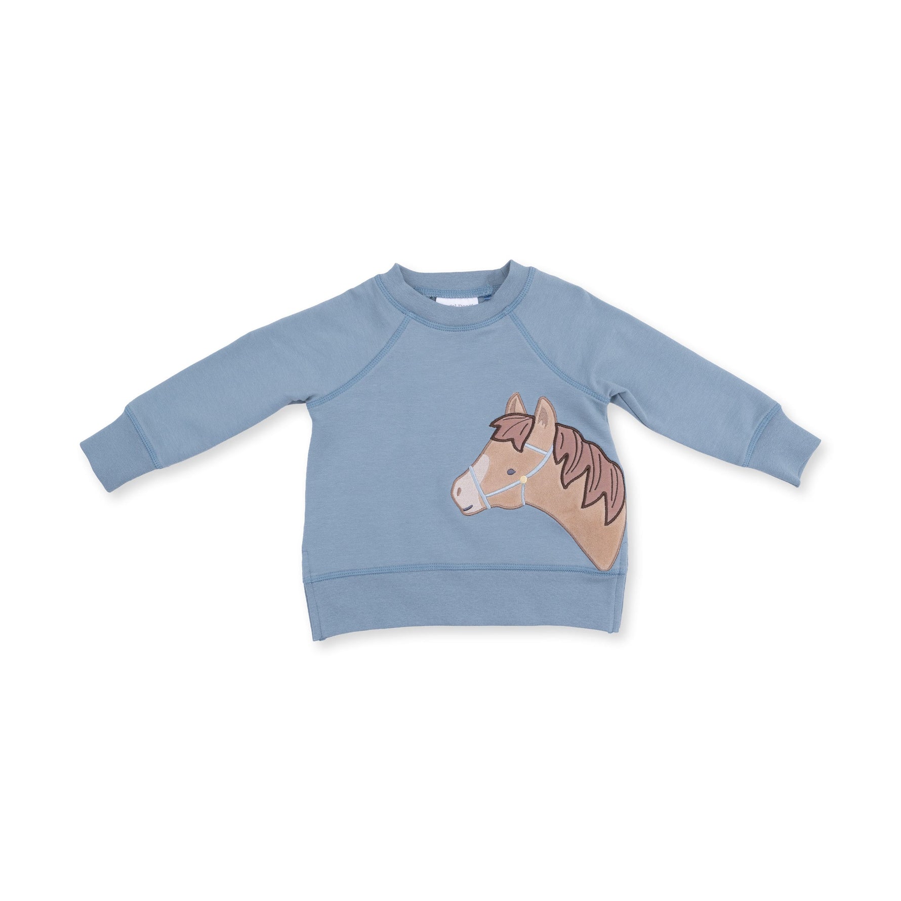 Horse Head Raglan Sweatshirt at boltranchstore.com free shipping in stock kids horse sweater Blue sweatshirt with a horse design 