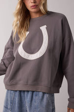 Horseshoe Womens Pullover gray charcoal womens western wear crewneck at Boltranchstore.com free shipping