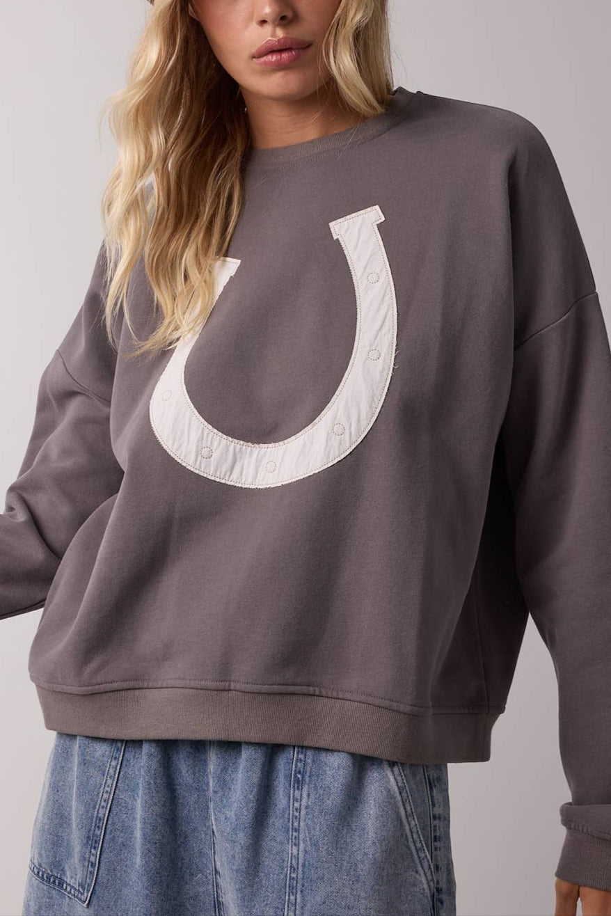 Horseshoe Womens Pullover gray charcoal womens western wear crewneck at Boltranchstore.com free shipping