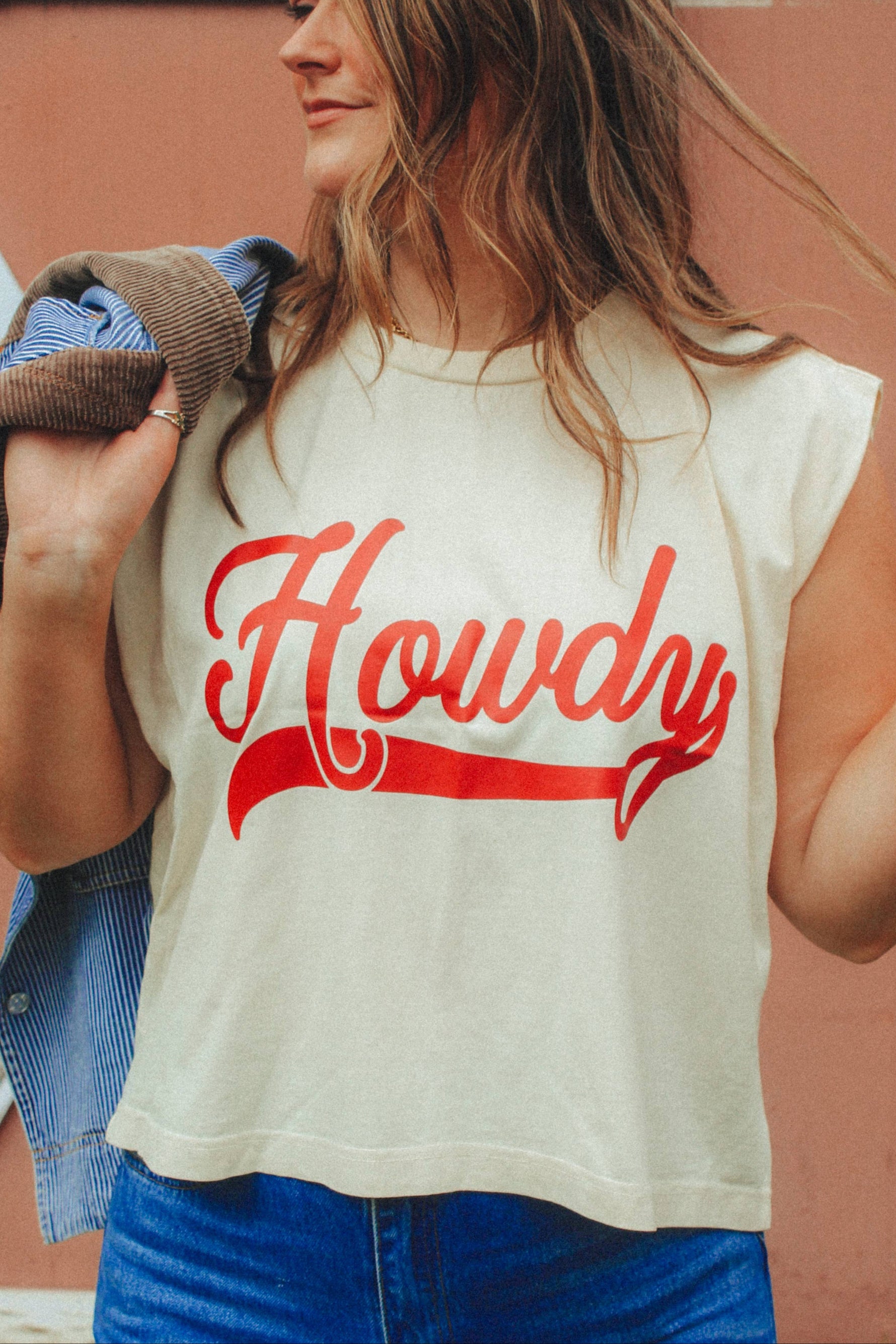 Howdy Cropped Muscle Tank womens summer rodeo concert country top shirt at Boltranchstore.com