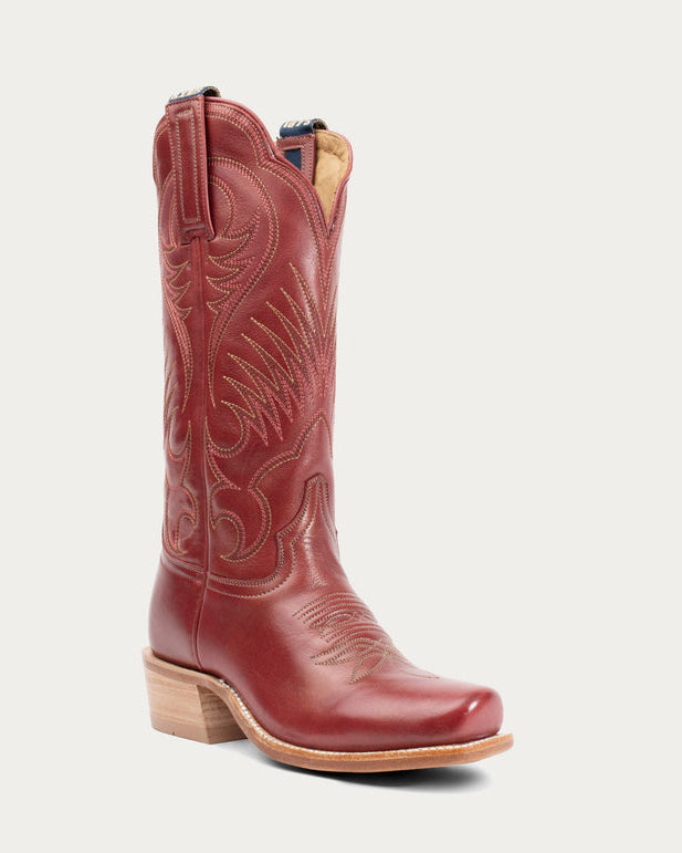 Hyer Womens Leawood Red Boots with a cutter toe 13 inch shaft in all red at boltranchstore.com