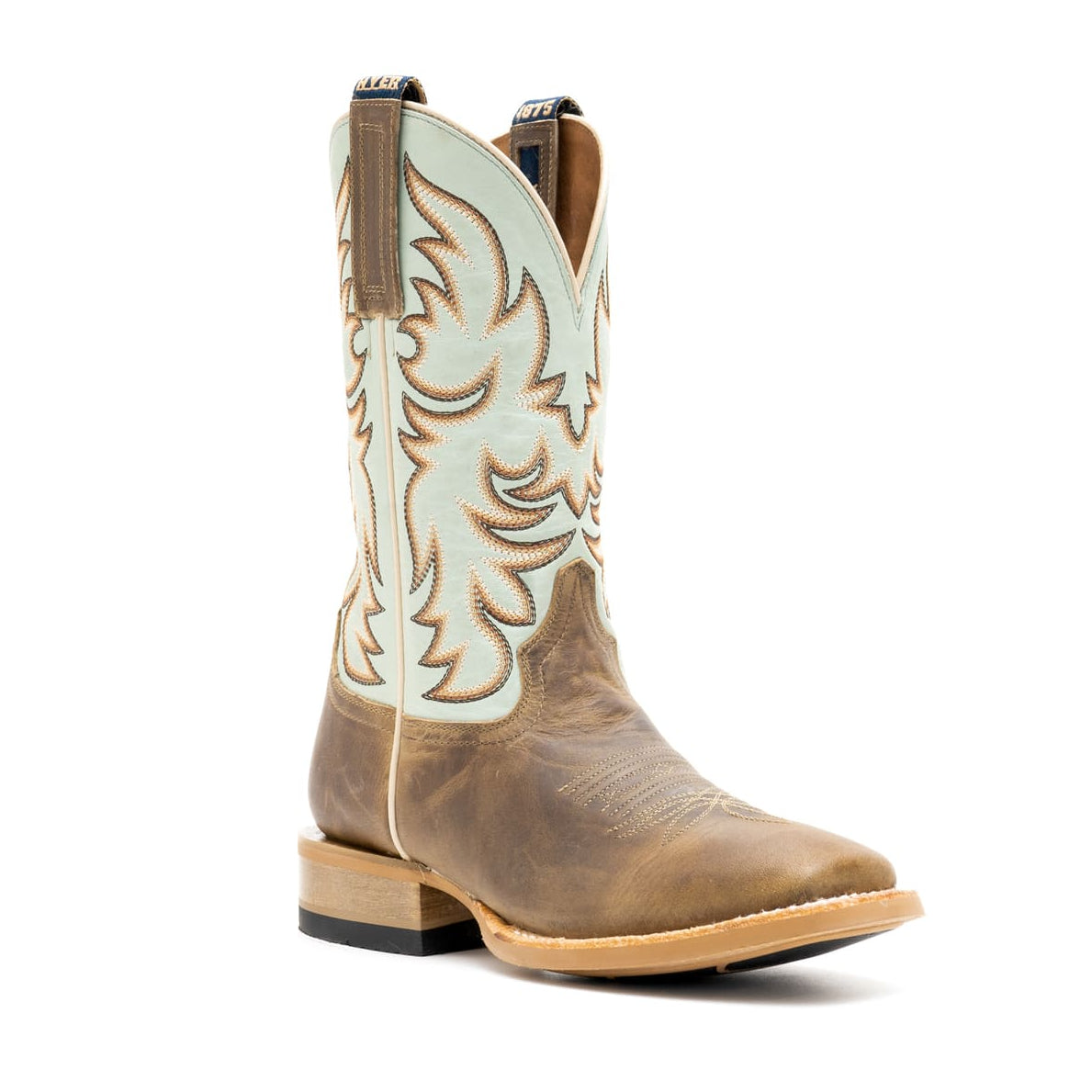 Hyer Womens Topeka Tan Boot a robin egg green embroidered shaft tan vamp in an 11 inch boot at boltranchstore.com