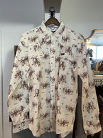 Red Dirt Hat Co Mens western cream shirt with brown horse pattern button up collared mens boltranchstore.com Bolt Ranch Store free shipping