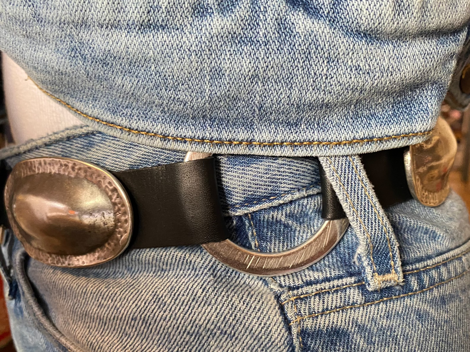 Silver Black Concho Ring Belt