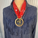 Fringe Slide Harnessed Bronc Rider three and a quarter by four inch medallion size rodeo
