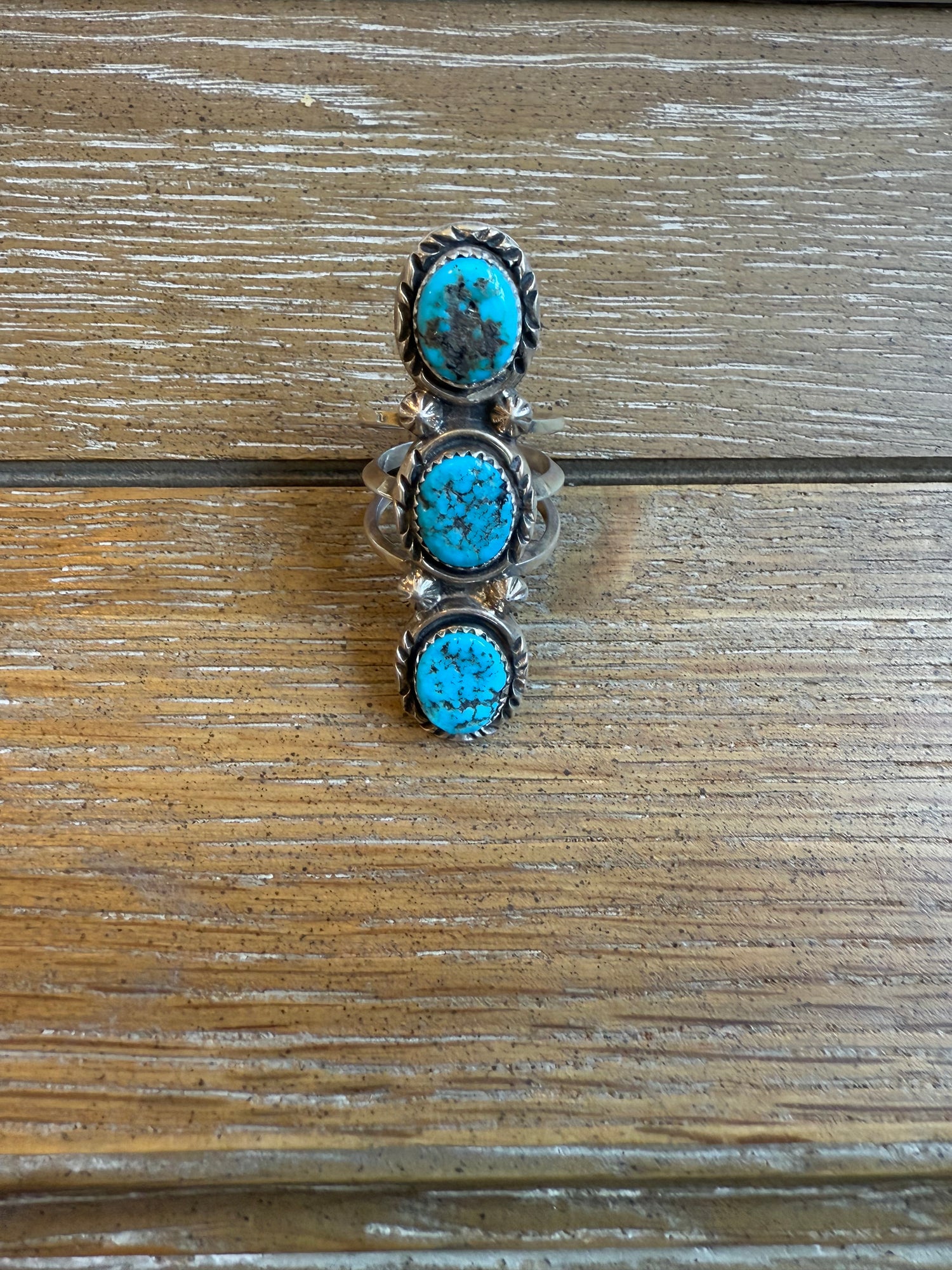 Navajo Turq Sterling 3 Stone Ring