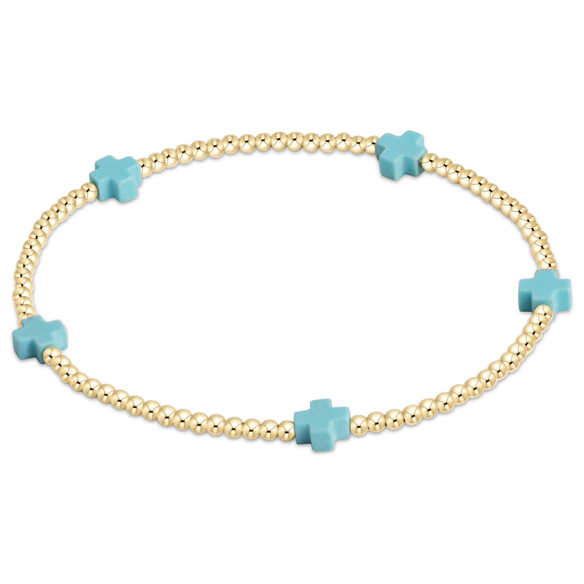 enewton Signature Cross Small 2mm Gold Bracelet Turquoise turquoise cross charms spaced around 2mm gold filled beads womens western boutique Utah cowgirl SKU BSCSM2GT