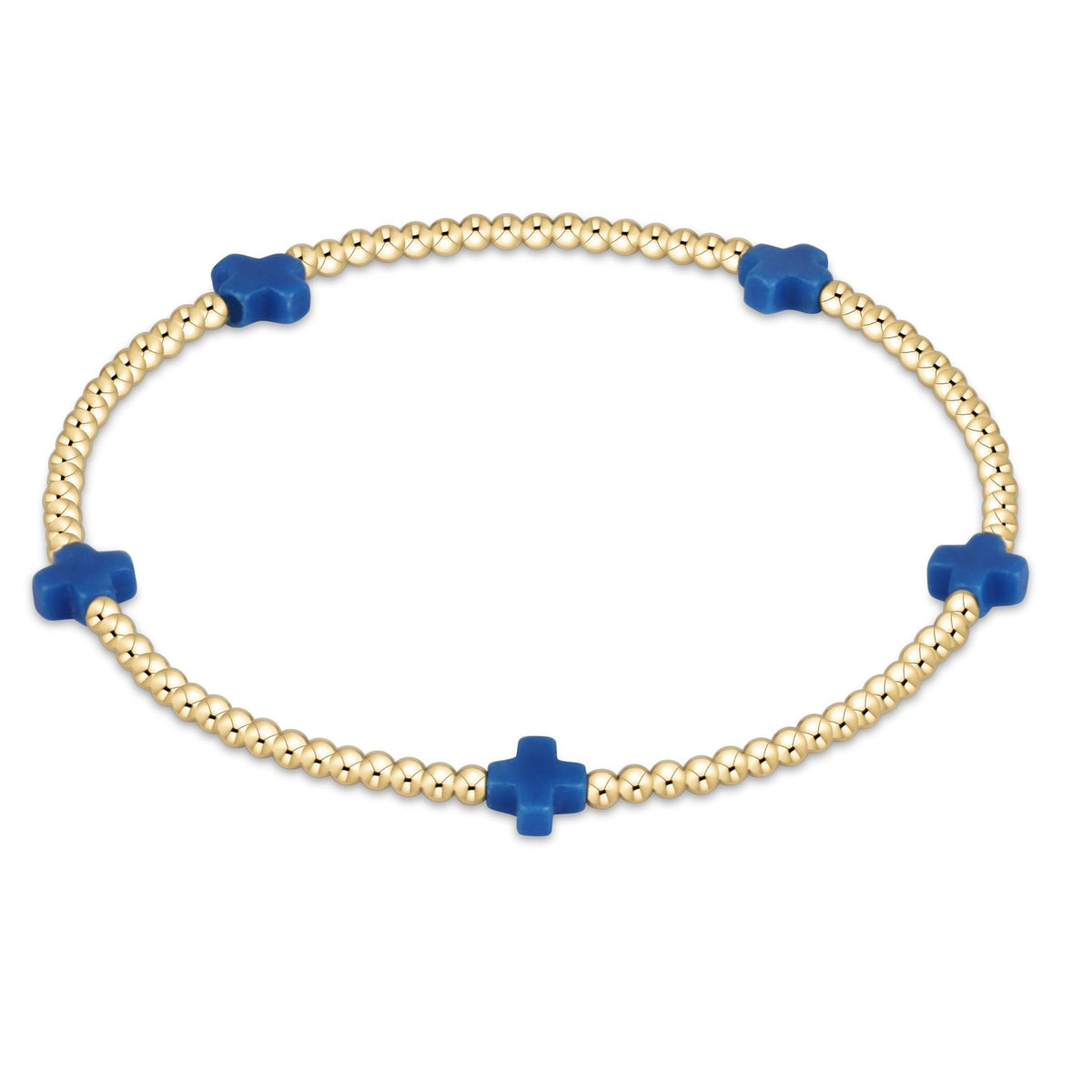 enewton Signature Cross Small 2mm Gold Bracelet Cobalt royal blue cross charms spaced around 2mm gold filled beads womens western boutique Utah cowgirl SKU BSCSM2GCOB