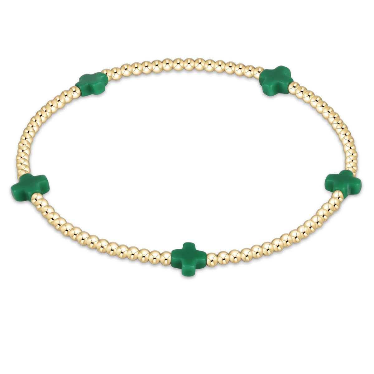 enewton Signature Cross Small 2mm Gold Bracelet Emerald deep green cross charms spaced around 2mm gold filled beads womens western boutique Utah cowgirl SKU BSCSM2GE