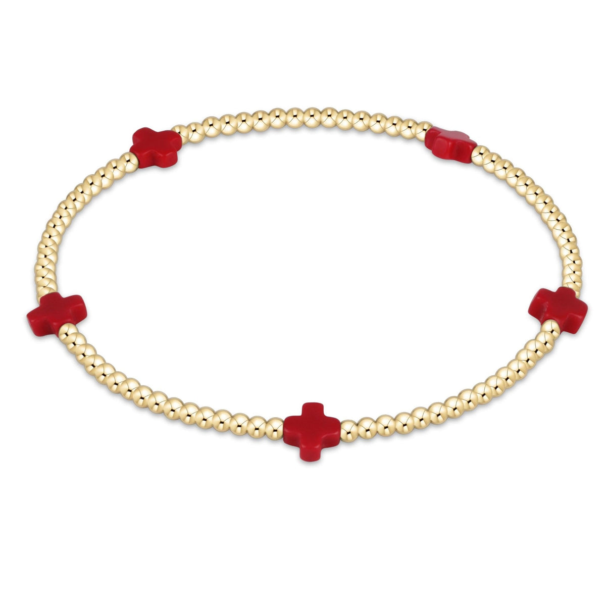 enewton Signature Cross Small 2mm Gold Bracelet Red bright red cross charms spaced around 2mm gold filled beads womens western boutique Utah cowgirl SKU BSCSM2GR