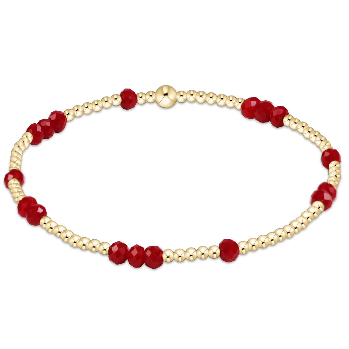 enewton Gameday Flirty Hope Unwritten Bracelet Crimson red crystal clusters spaced along 14kt gold filled beads with a single larger gold accent bead stretch bracelet for game day and womens western boutique style Utah SKU BGDFLHOPUNWCRM