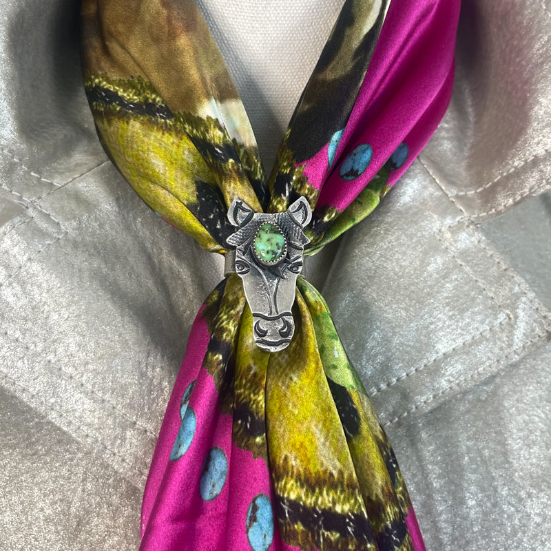 Fringe Slide Horse Head with Turquoise one and three quarter inch tall by one inch wide size western clothing