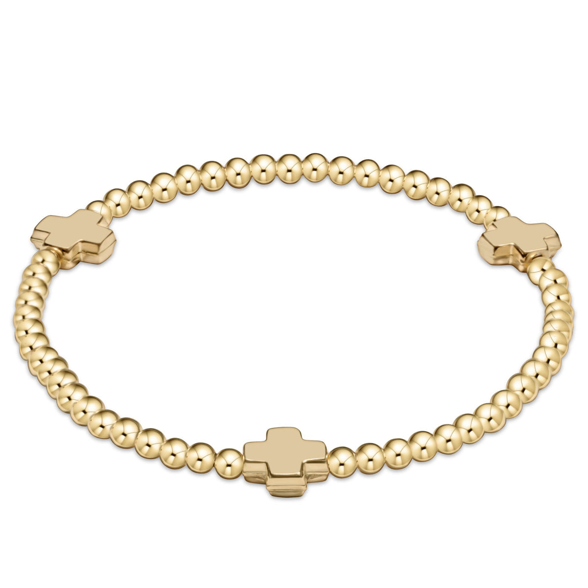 Gold bracelet with bead-like beads and cross-shaped bead boltranchstore.com