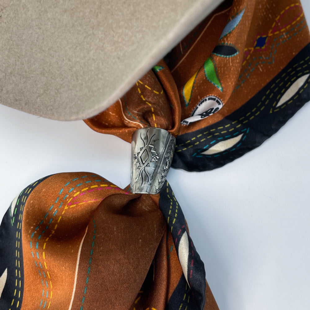 Fringe Slide Desert Sun desert sun design in German silver with a tube back womens western boutique Utah SKU SLDEDSSN0264
