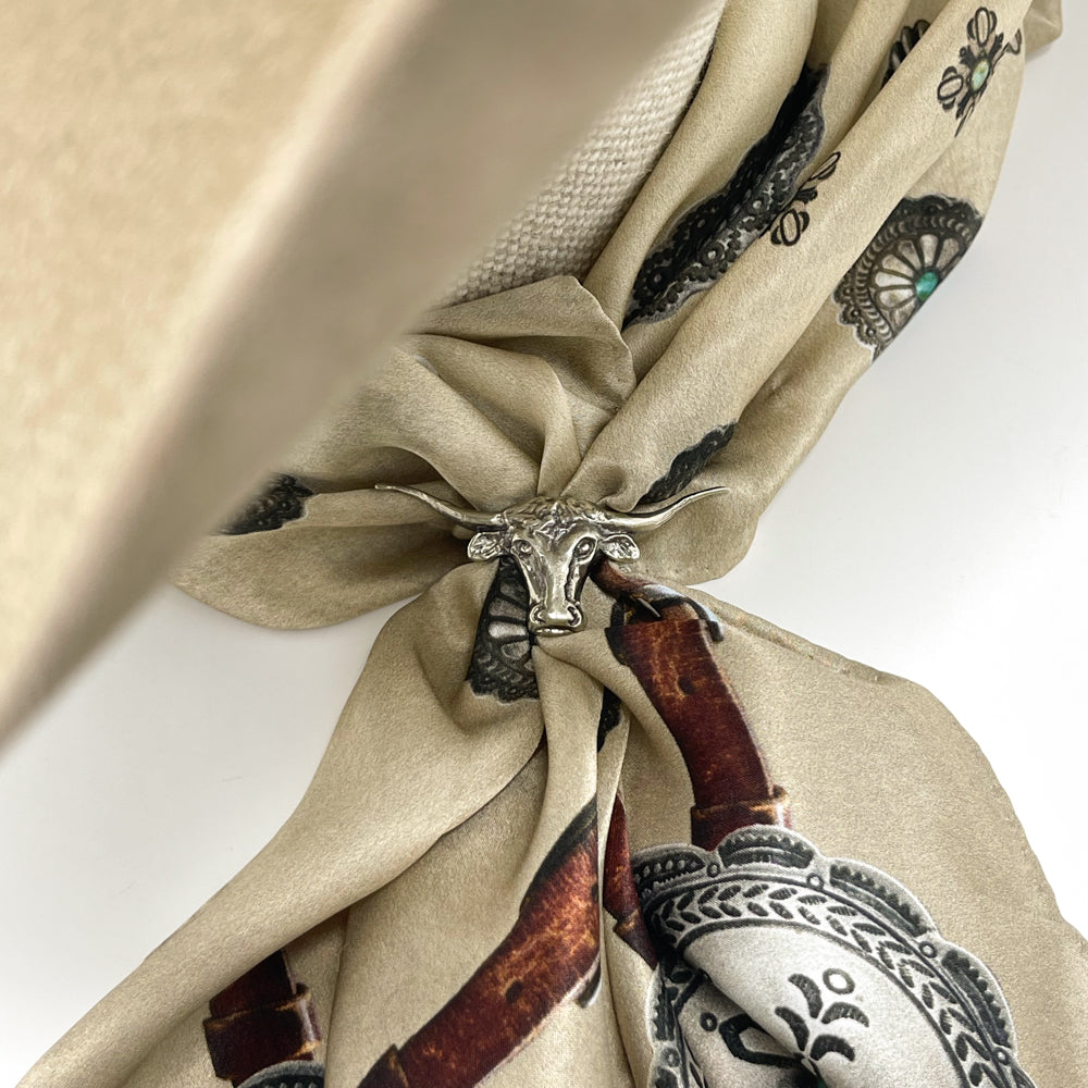 Fringe Slide Longhorn wide longhorn steer head in German silver womens western boutique Utah SKU SLDELONG0263