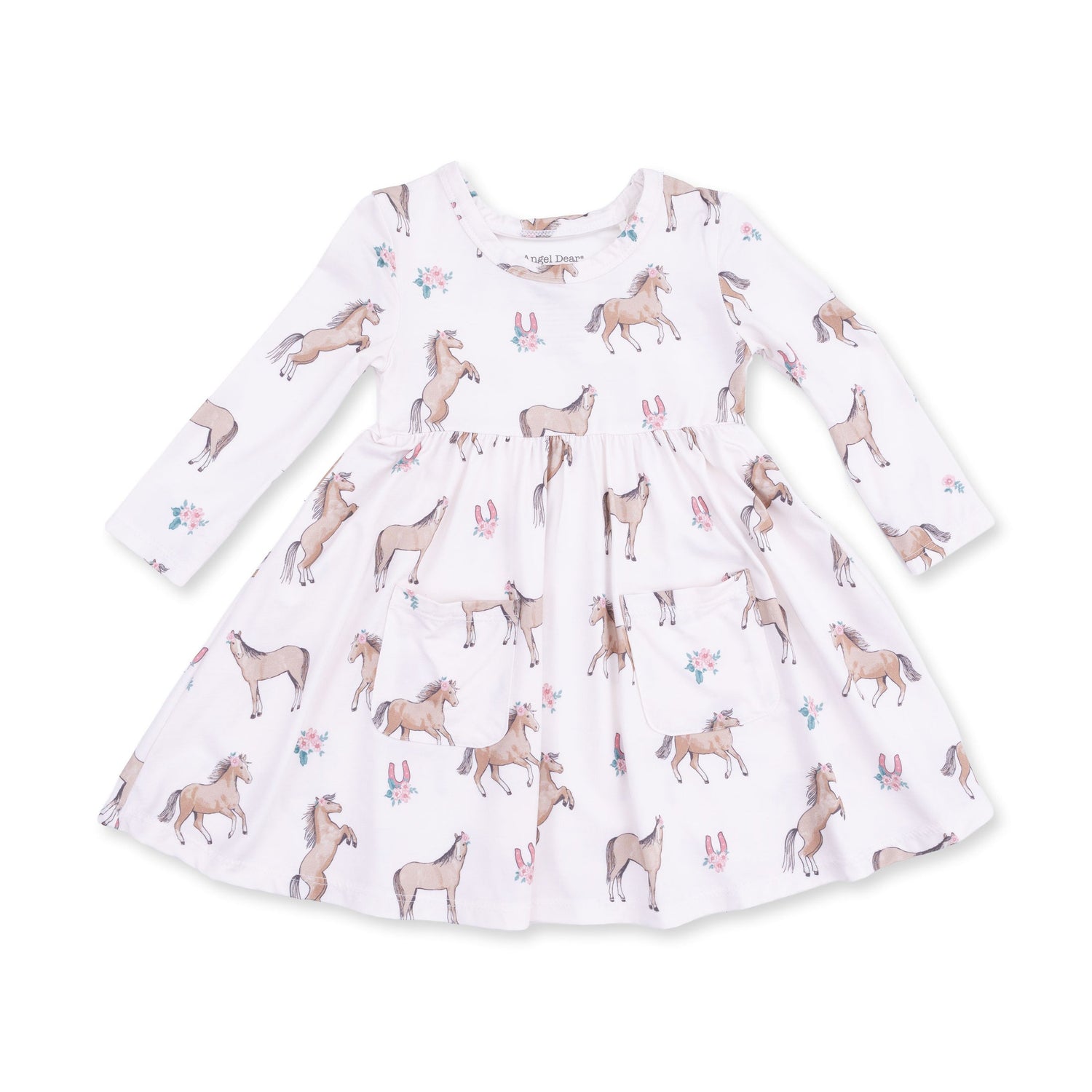 I Love Horses Twirly Long Sleeve Dress at boltranchstore.com in stock free shipping Children's dress with horse pattern girls horse dress